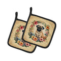 Fawn Pug and Flowers Pot Holder Set of 2 Heat Resistant Quilted Hot Pads 7.5 x 7.5 Inch, Insulated Kitchen Trivets for Cooking & Baking