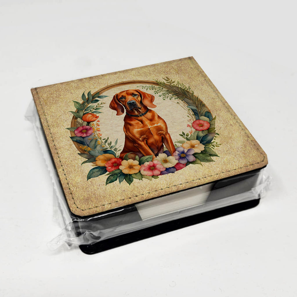 Redbone Coonhound and Flowers PU Leather Note Paper Holder with Artist-Designed Cover, Desk Accessory, Office Gift