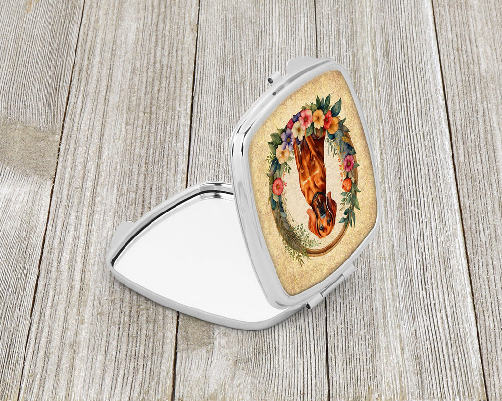 Redbone Coonhound and Flowers Compact Mirror Decorative Travel Makeup Mirror for Women Girls Gifts Pocket Makeup Mirror Folding Handheld