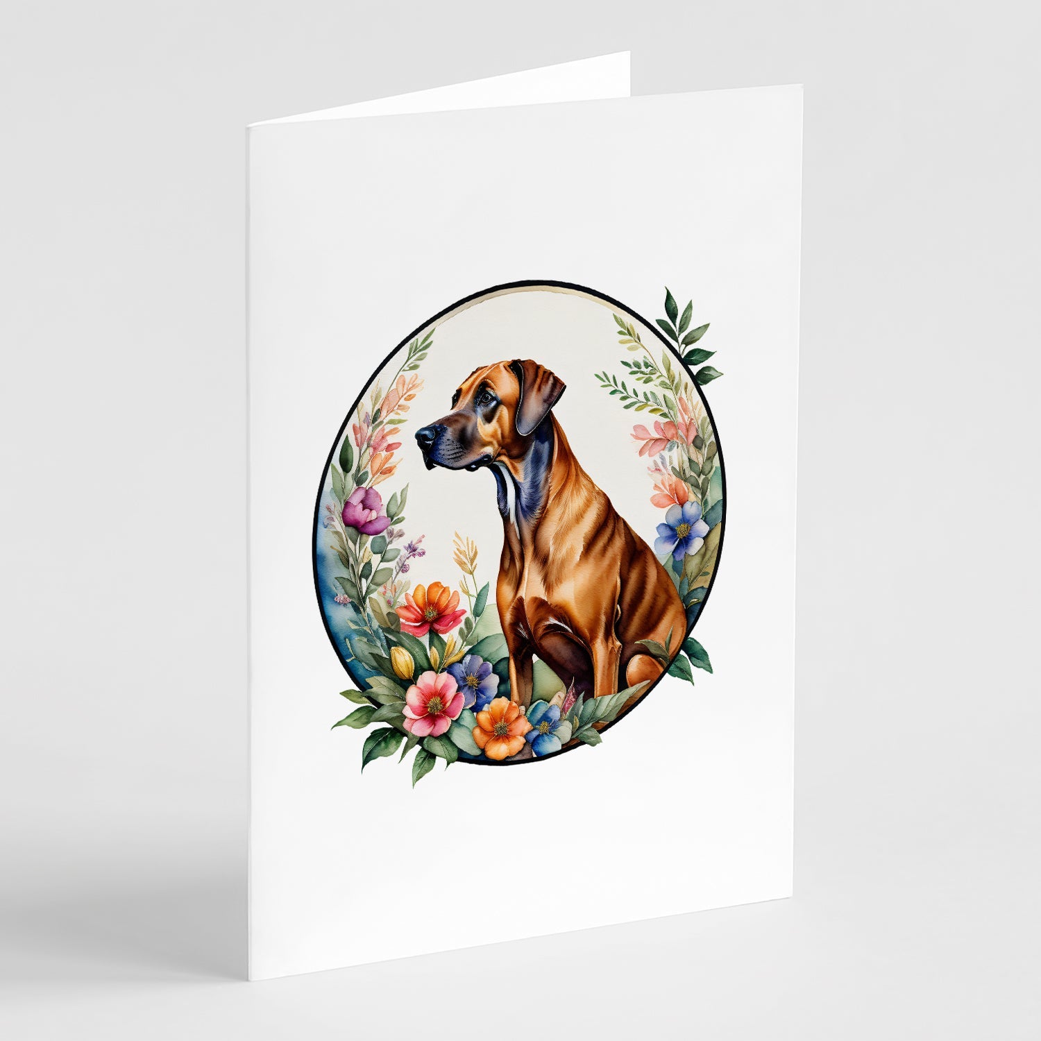 Rhodesian Ridgeback and Flowers Greeting Cards Pack of 8 Blank Cards with Envelopes Whimsical A7 Size 5x7