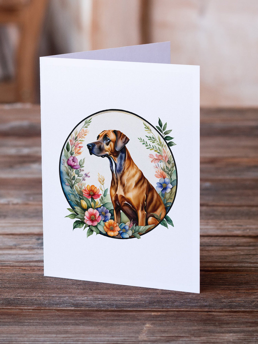 Rhodesian Ridgeback and Flowers Greeting Cards Pack of 8 Blank Cards with Envelopes Whimsical A7 Size 5x7