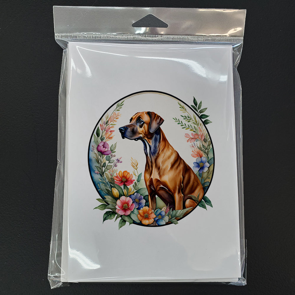 Rhodesian Ridgeback and Flowers Greeting Cards Pack of 8 Blank Cards with Envelopes Whimsical A7 Size 5x7