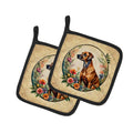 Rhodesian Ridgeback and Flowers Pot Holder Set of 2 Heat Resistant Quilted Hot Pads 7.5 x 7.5 Inch, Insulated Kitchen Trivets for Cooking & Baking