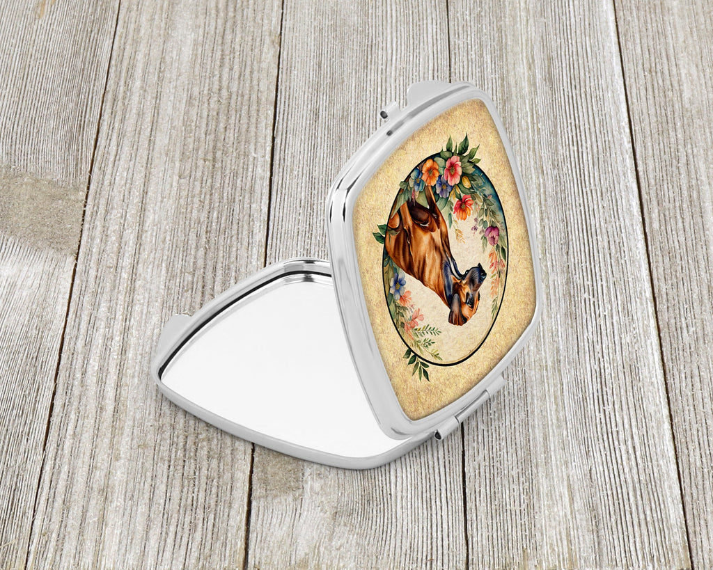 Rhodesian Ridgeback and Flowers Compact Mirror Decorative Travel Makeup Mirror for Women Girls Gifts Pocket Makeup Mirror Folding Handheld