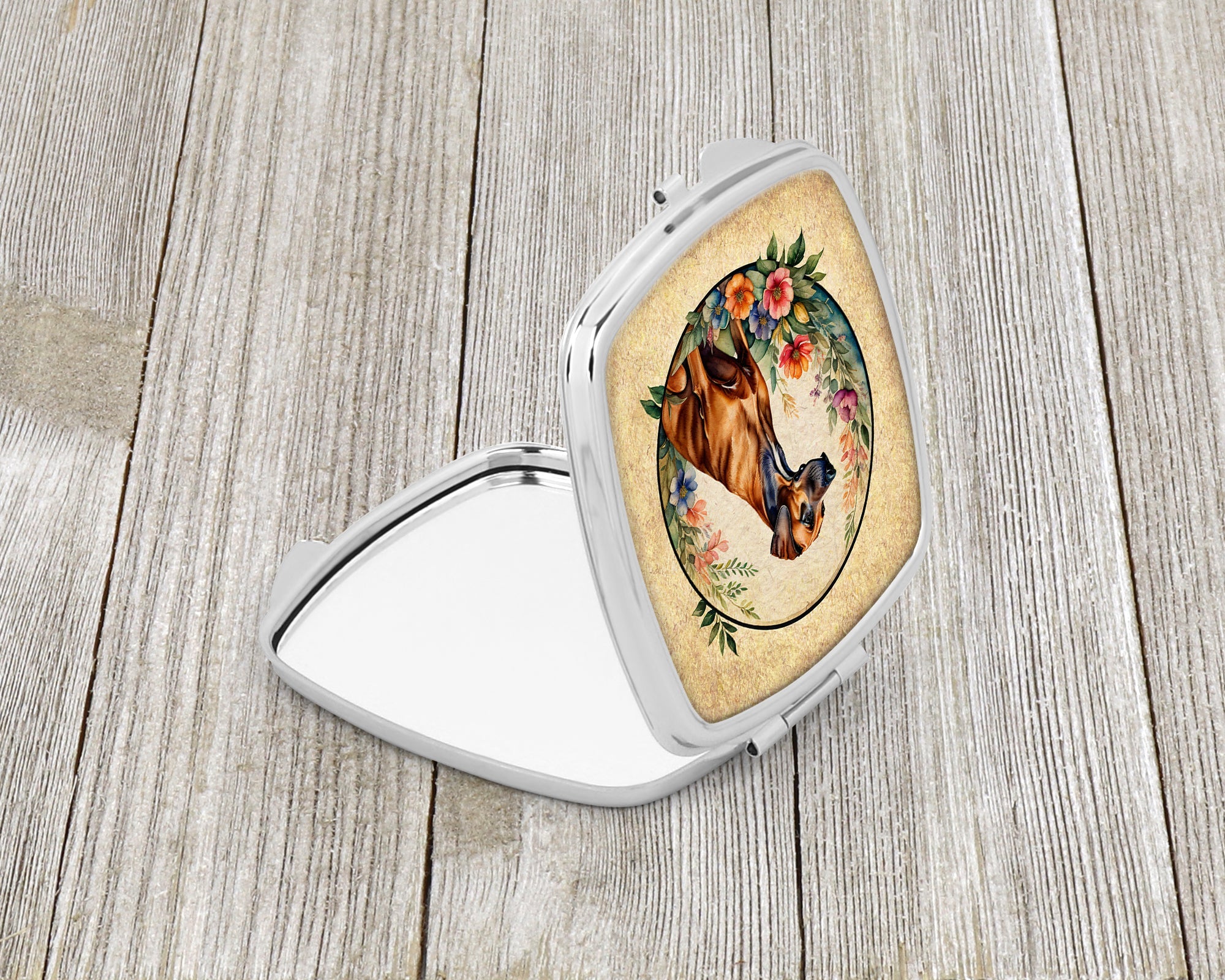 Rhodesian Ridgeback and Flowers Compact Mirror Decorative Travel Makeup Mirror for Women Girls Gifts Pocket Makeup Mirror Folding Handheld