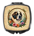 Saint Bernard and Flowers Compact Mirror Decorative Travel Makeup Mirror for Women Girls Gifts Pocket Makeup Mirror Folding Handheld