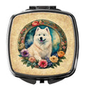 Samoyed and Flowers Compact Mirror Decorative Travel Makeup Mirror for Women Girls Gifts Pocket Makeup Mirror Folding Handheld