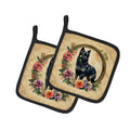 Schipperke and Flowers Pot Holder Set of 2 Heat Resistant Quilted Hot Pads 7.5 x 7.5 Inch, Insulated Kitchen Trivets for Cooking & Baking