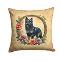 Schipperke and Flowers Decorative Throw Pillow 14x14 Indoor Outdoor Accent Cushion, Fabric Cover with Insert for Sofa, Bed, Porch & Living Room
