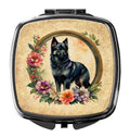 Schipperke and Flowers Compact Mirror Decorative Travel Makeup Mirror for Women Girls Gifts Pocket Makeup Mirror Folding Handheld