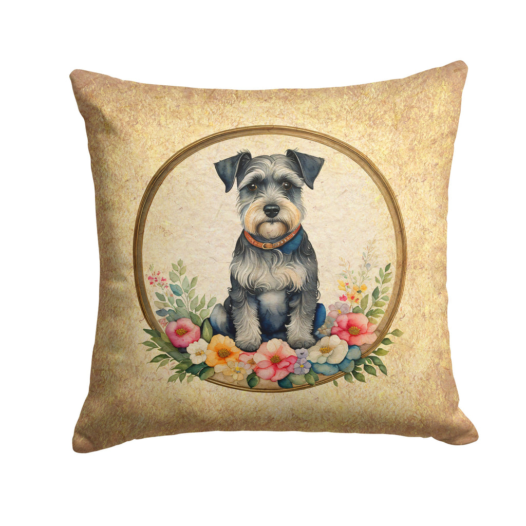 Schnauzer and Flowers Decorative Throw Pillow 14x14 Indoor Outdoor Accent Cushion, Fabric Cover with Insert for Sofa, Bed, Porch & Living Room