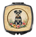 Schnauzer and Flowers Compact Mirror Decorative Travel Makeup Mirror for Women Girls Gifts Pocket Makeup Mirror Folding Handheld