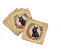 Scottish Terrier and Flowers Foam Coasters Set of 4 Cup Coasters for Indoor Outdoor, Tabletop Protection, Anti Slip, Mouse pad Material