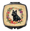 Scottish Terrier and Flowers Compact Mirror Decorative Travel Makeup Mirror for Women Girls Gifts Pocket Makeup Mirror Folding Handheld
