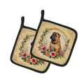 Shar Pei and Flowers Pot Holder Set of 2 Heat Resistant Quilted Hot Pads 7.5 x 7.5 Inch, Insulated Kitchen Trivets for Cooking & Baking