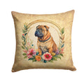Shar Pei and Flowers Decorative Throw Pillow 14x14 Indoor Outdoor Accent Cushion, Fabric Cover with Insert for Sofa, Bed, Porch & Living Room