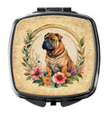 Shar Pei and Flowers Compact Mirror Decorative Travel Makeup Mirror for Women Girls Gifts Pocket Makeup Mirror Folding Handheld