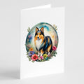 Sheltie and Flowers Greeting Cards Pack of 8 Blank Cards with Envelopes Whimsical A7 Size 5x7