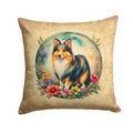 Sheltie and Flowers Decorative Throw Pillow 14x14 Indoor Outdoor Accent Cushion, Fabric Cover with Insert for Sofa, Bed, Porch & Living Room