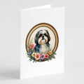 Shih Tzu and Flowers Greeting Cards Pack of 8 Blank Cards with Envelopes Whimsical A7 Size 5x7