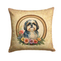 Shih Tzu and Flowers Decorative Throw Pillow 14x14 Indoor Outdoor Accent Cushion, Fabric Cover with Insert for Sofa, Bed, Porch & Living Room