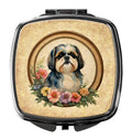 Shih Tzu and Flowers Compact Mirror Decorative Travel Makeup Mirror for Women Girls Gifts Pocket Makeup Mirror Folding Handheld