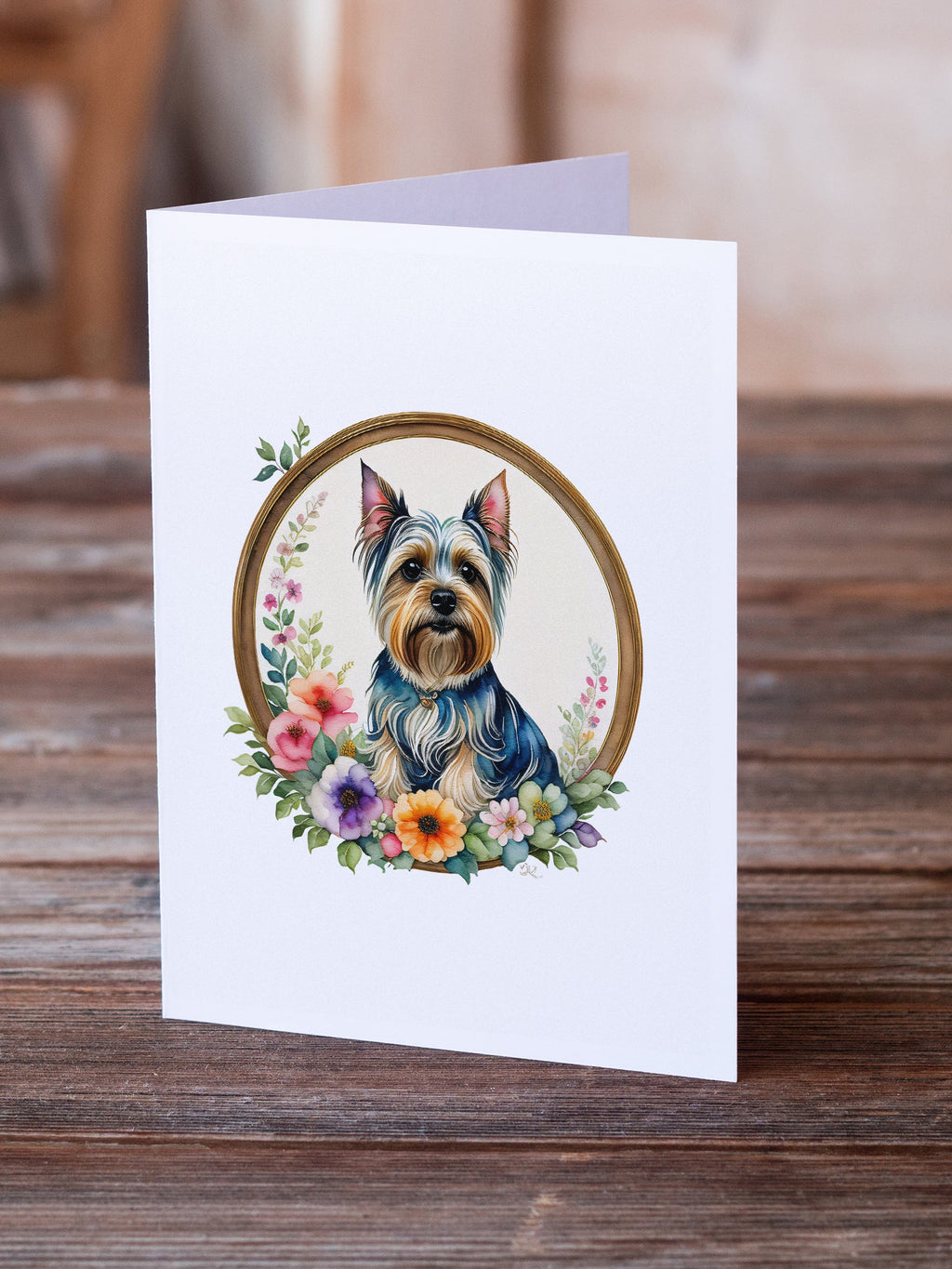 Silky Terrier and Flowers Greeting Cards Pack of 8 Blank Cards with Envelopes Whimsical A7 Size 5x7