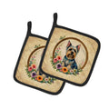 Silky Terrier and Flowers Pot Holder Set of 2 Heat Resistant Quilted Hot Pads 7.5 x 7.5 Inch, Insulated Kitchen Trivets for Cooking & Baking
