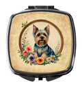 Silky Terrier and Flowers Compact Mirror Decorative Travel Makeup Mirror for Women Girls Gifts Pocket Makeup Mirror Folding Handheld