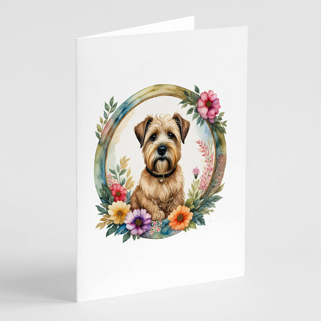 Wheaten Terrier and Flowers Greeting Cards Pack of 8 Blank Cards with Envelopes Whimsical A7 Size 5x7