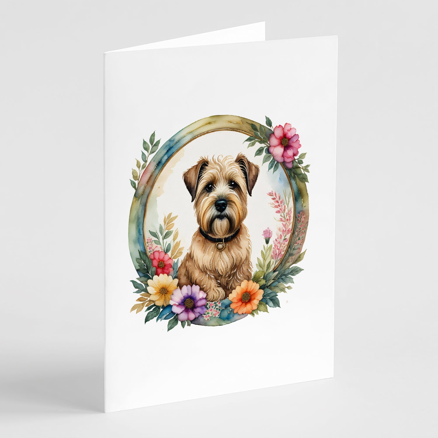 Wheaten Terrier and Flowers Greeting Cards Pack of 8 Blank Cards with Envelopes Whimsical A7 Size 5x7