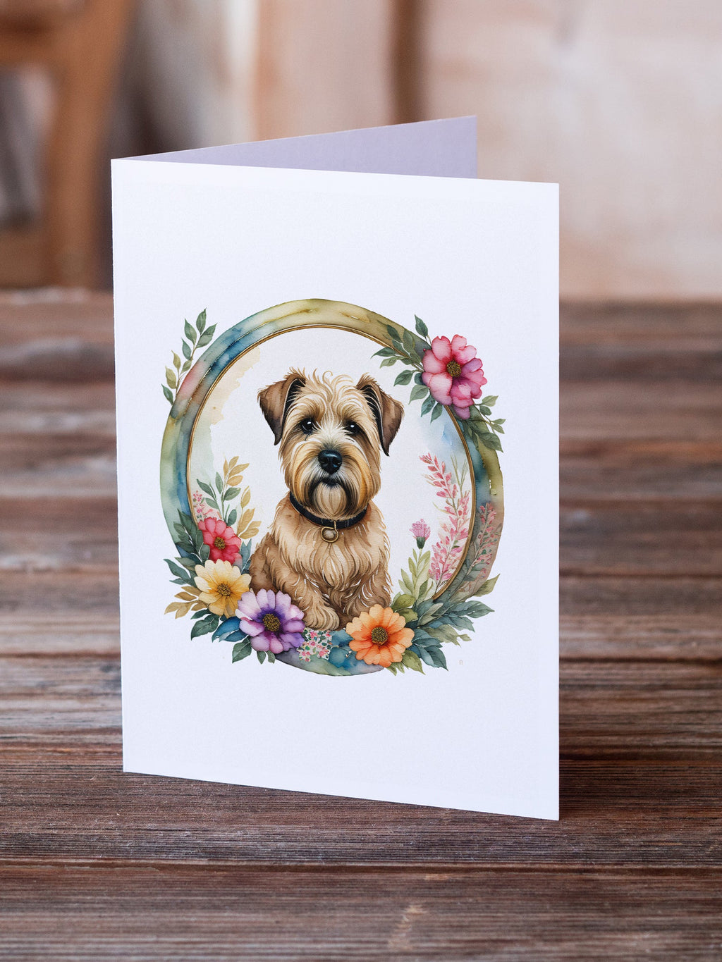 Wheaten Terrier and Flowers Greeting Cards Pack of 8 Blank Cards with Envelopes Whimsical A7 Size 5x7