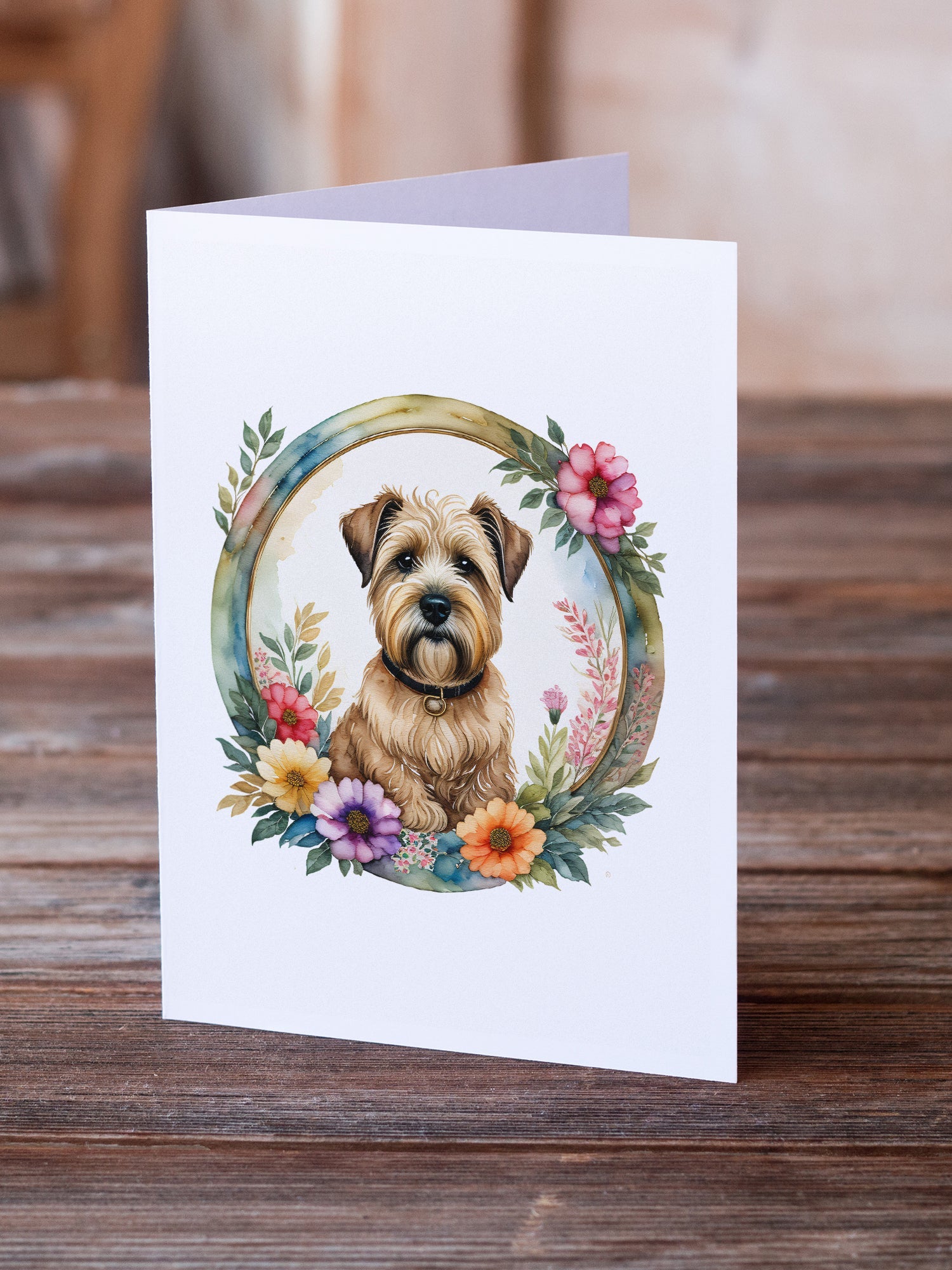 Wheaten Terrier and Flowers Greeting Cards Pack of 8 Blank Cards with Envelopes Whimsical A7 Size 5x7