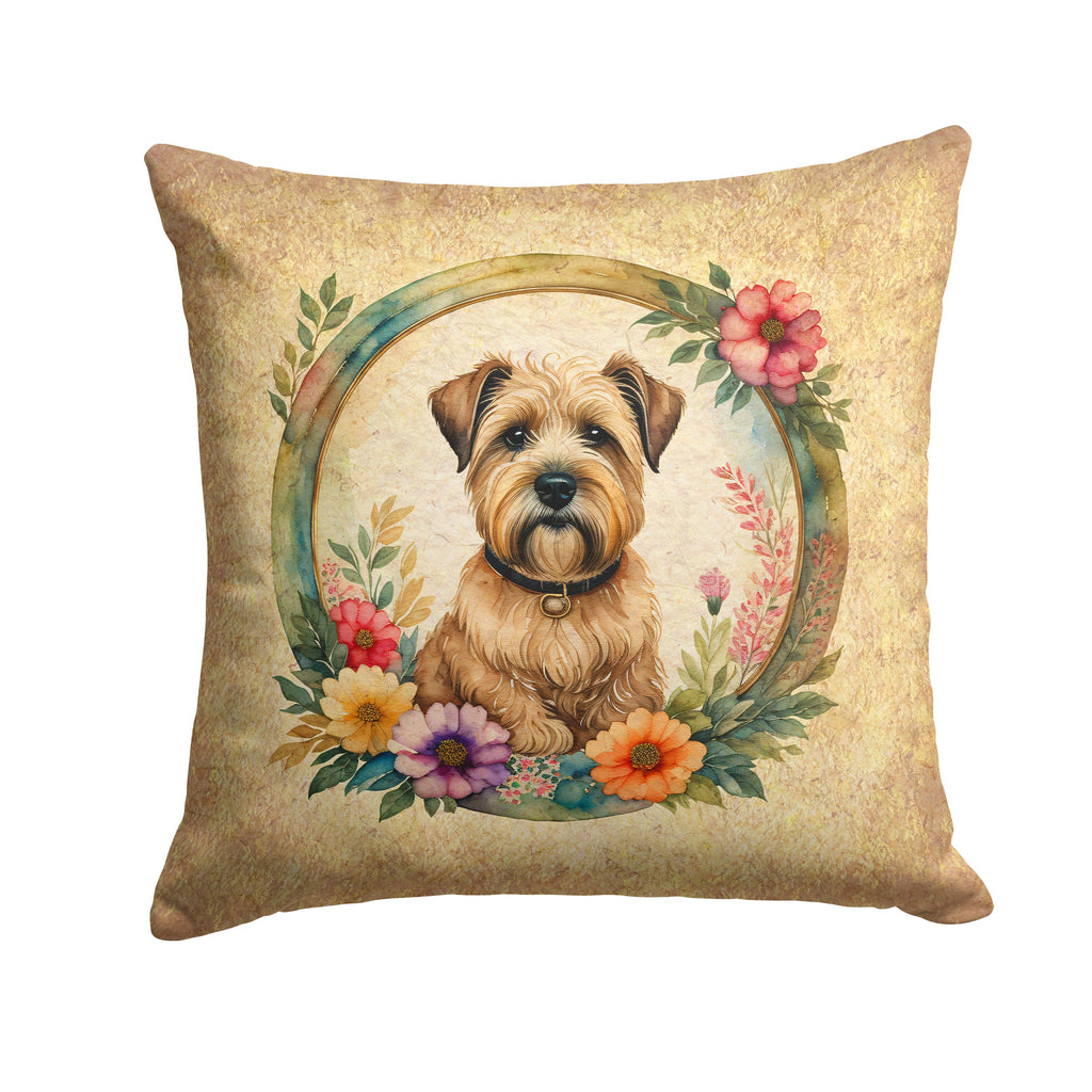 Wheaten Terrier and Flowers Decorative Throw Pillow 14x14 Indoor Outdoor Accent Cushion, Fabric Cover with Insert for Sofa, Bed, Porch & Living Room