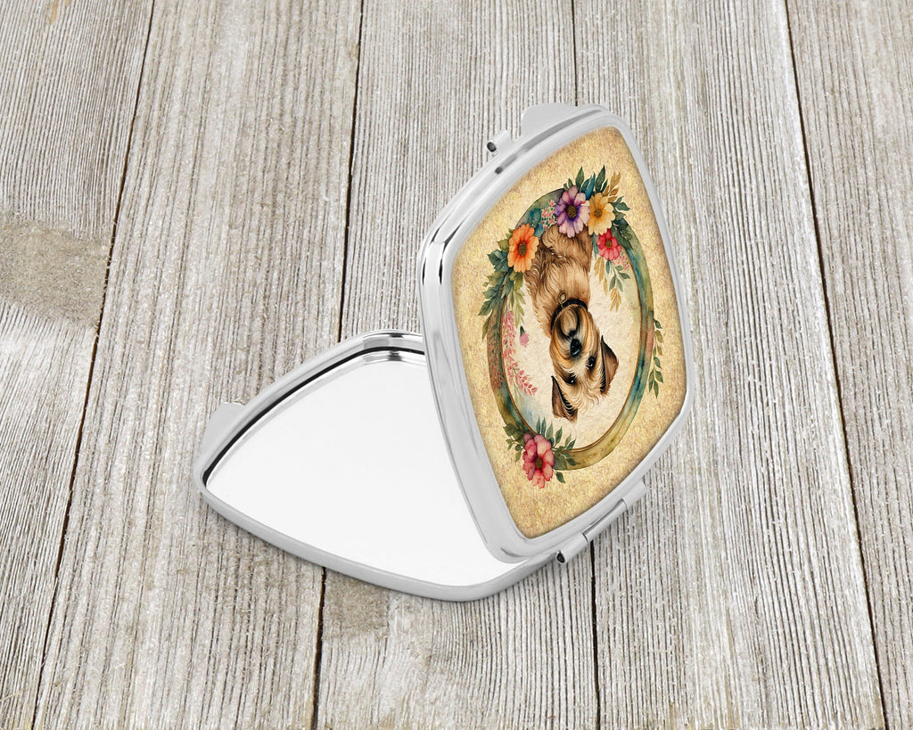 Wheaten Terrier and Flowers Compact Mirror Decorative Travel Makeup Mirror for Women Girls Gifts Pocket Makeup Mirror Folding Handheld