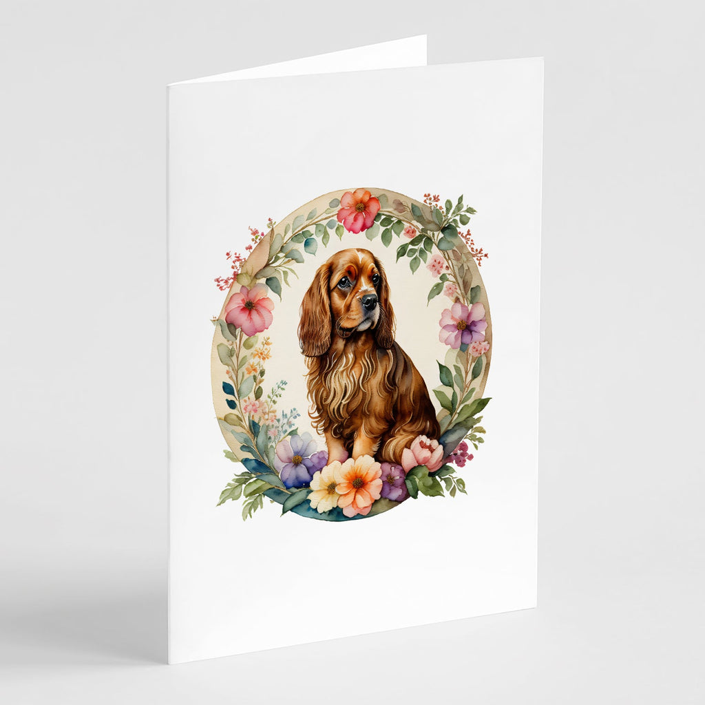 Sussex Spaniel and Flowers Greeting Cards Pack of 8 Blank Cards with Envelopes Whimsical A7 Size 5x7