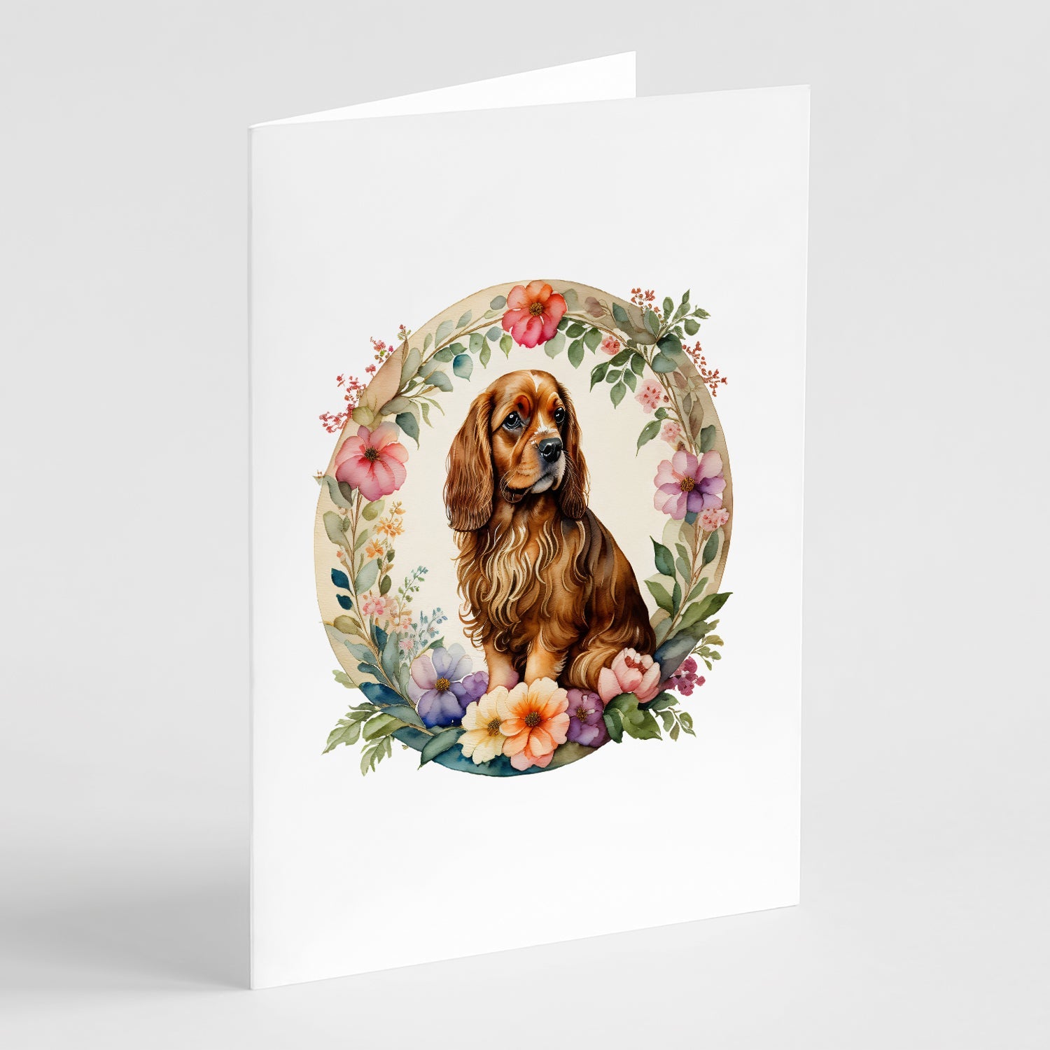 Sussex Spaniel and Flowers Greeting Cards Pack of 8 Blank Cards with Envelopes Whimsical A7 Size 5x7