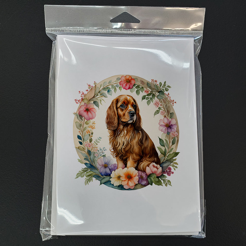 Sussex Spaniel and Flowers Greeting Cards Pack of 8 Blank Cards with Envelopes Whimsical A7 Size 5x7
