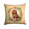 Sussex Spaniel and Flowers Decorative Throw Pillow 14x14 Indoor Outdoor Accent Cushion, Fabric Cover with Insert for Sofa, Bed, Porch & Living Room