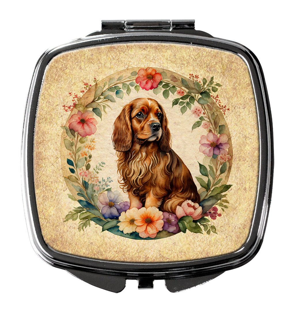 Sussex Spaniel and Flowers Compact Mirror Decorative Travel Makeup Mirror for Women Girls Gifts Pocket Makeup Mirror Folding Handheld