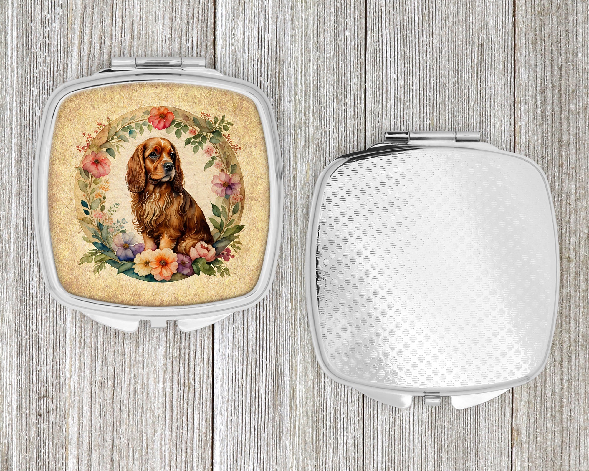 Sussex Spaniel and Flowers Compact Mirror Decorative Travel Makeup Mirror for Women Girls Gifts Pocket Makeup Mirror Folding Handheld