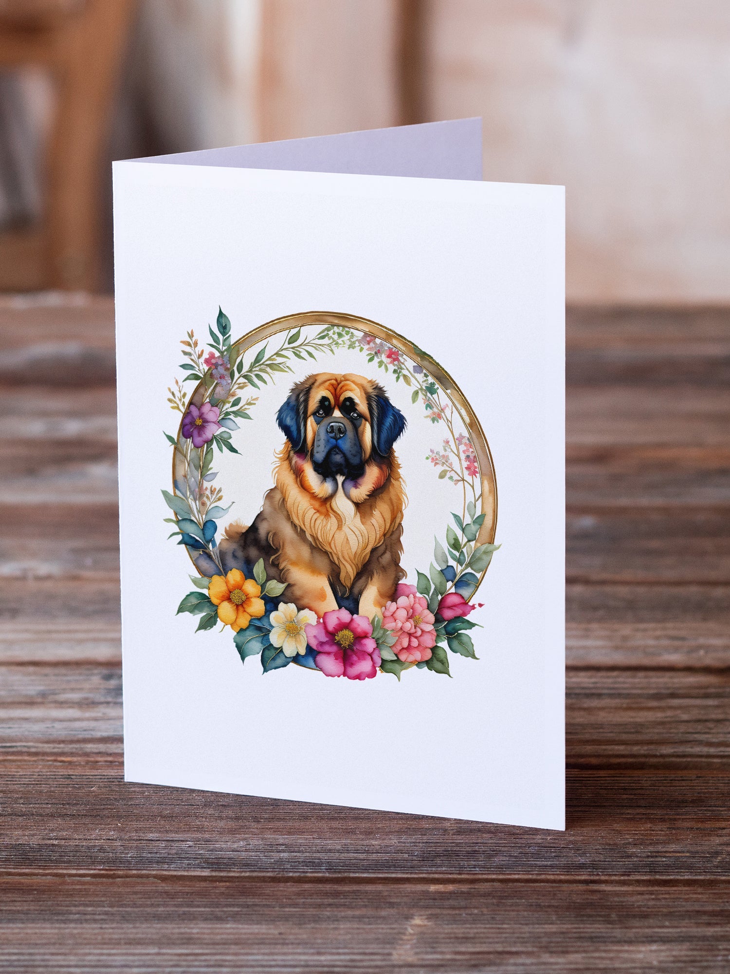 Tibetan Mastiff and Flowers Greeting Cards Pack of 8 Blank Cards with Envelopes Whimsical A7 Size 5x7