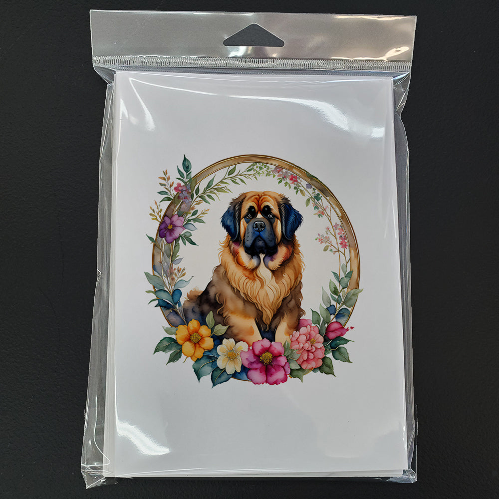 Tibetan Mastiff and Flowers Greeting Cards Pack of 8 Blank Cards with Envelopes Whimsical A7 Size 5x7