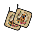 Tibetan Mastiff and Flowers Pot Holder Set of 2 Heat Resistant Quilted Hot Pads 7.5 x 7.5 Inch, Insulated Kitchen Trivets for Cooking & Baking