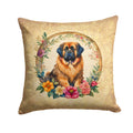Tibetan Mastiff and Flowers Decorative Throw Pillow 14x14 Indoor Outdoor Accent Cushion, Fabric Cover with Insert for Sofa, Bed, Porch & Living Room