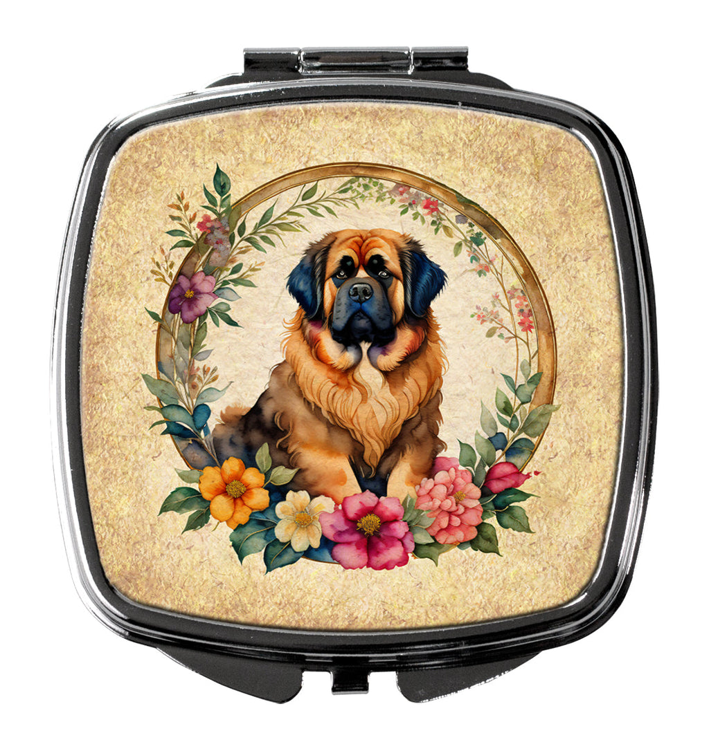 Tibetan Mastiff and Flowers Compact Mirror Decorative Travel Makeup Mirror for Women Girls Gifts Pocket Makeup Mirror Folding Handheld
