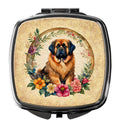 Tibetan Mastiff and Flowers Compact Mirror Decorative Travel Makeup Mirror for Women Girls Gifts Pocket Makeup Mirror Folding Handheld