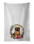 Tibetan Mastiff and Flowers Kitchen Towel Set of 2 White Dish Towels Decorative Bathroom Hand towel for Hand, Face, Hair, Yoga, Tea, Dishcloth, 19 X 28", White