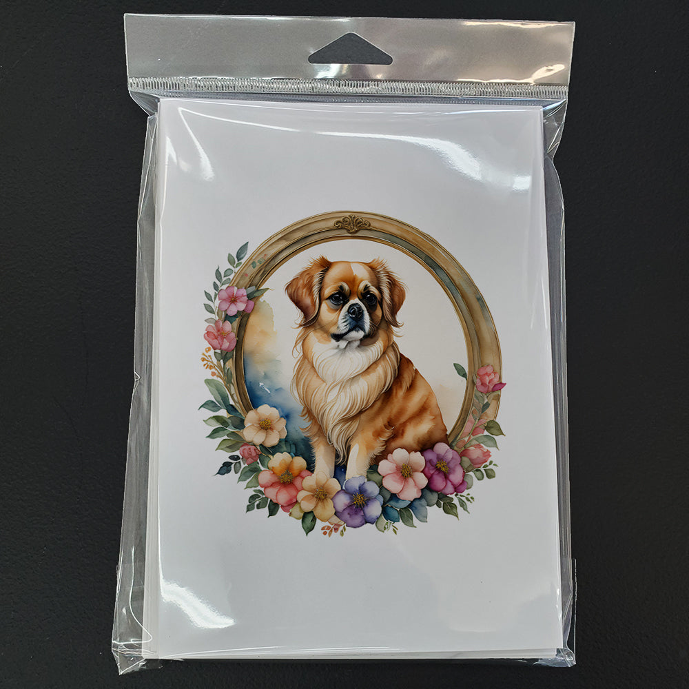 Tibetan Spaniel and Flowers Greeting Cards Pack of 8 Blank Cards with Envelopes Whimsical A7 Size 5x7