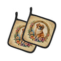 Tibetan Spaniel and Flowers Pot Holder Set of 2 Heat Resistant Quilted Hot Pads 7.5 x 7.5 Inch, Insulated Kitchen Trivets for Cooking & Baking